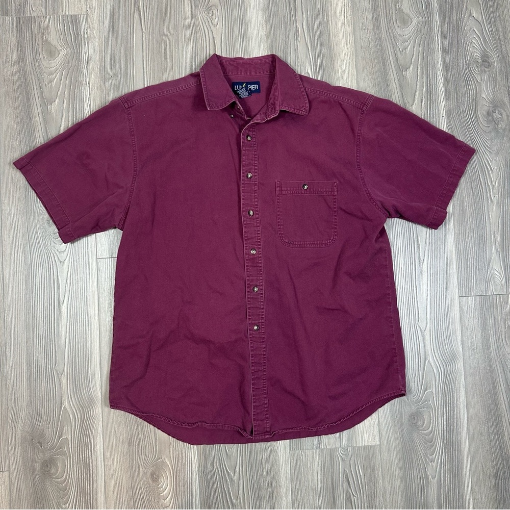 Luna Pier Dark Purple Short‎ Sleeve Denim Button Down Shirt Western Y2K Size L
